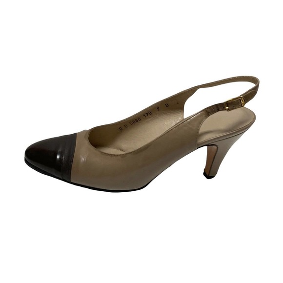 Vintage Salvatore Ferragamo Slingback Heels Size 7 Beige Black - Picture 7 of 9
